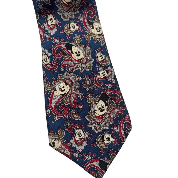 Vintage Disney Mickey Mouse Silk Tie Blue Red Paisley By Balancine - Picture 2 of 6